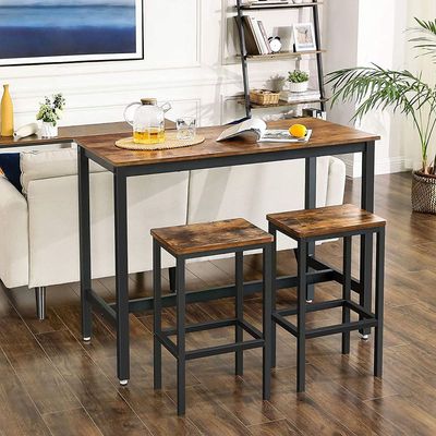 Bar Table Set, With 2 Stools, Dining Kitchen Counter Chairs, Industrial For Kitchen, Living Room, Party Rustic Brown And Black Ulbt15X
