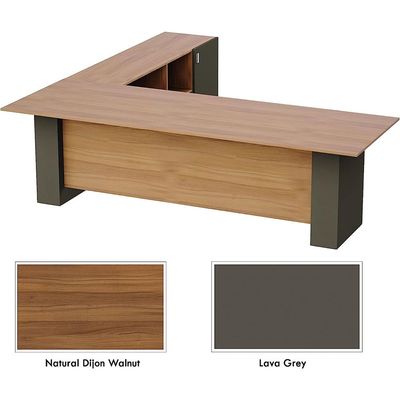 L Shaped Workstation Table with Storage Shelves and Cabinet for Home & Office Used L Shaped Computer (Natural Dijon Walnut/Lava Grey)