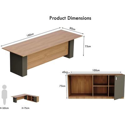 L Shaped Workstation Table with Storage Shelves and Cabinet for Home & Office Used L Shaped Computer (Natural Dijon Walnut/Lava Grey)