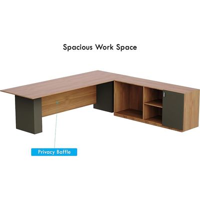 L Shaped Workstation Table with Storage Shelves and Cabinet for Home & Office Used L Shaped Computer (Natural Dijon Walnut/Lava Grey)