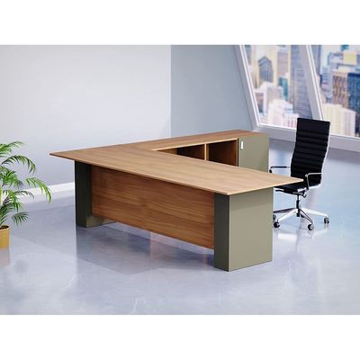 L Shaped Workstation Table with Storage Shelves and Cabinet for Home & Office Used L Shaped Computer (Natural Dijon Walnut/Lava Grey)