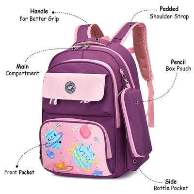 Eazy Kids Unicorn Planet school bag w / t Pencil Case - Purple