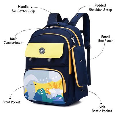 Eazy Kids School Bag Dino w / t Pencil Case - Blue