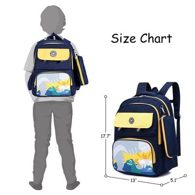 Eazy Kids School Bag Dino w / t Pencil Case - Blue