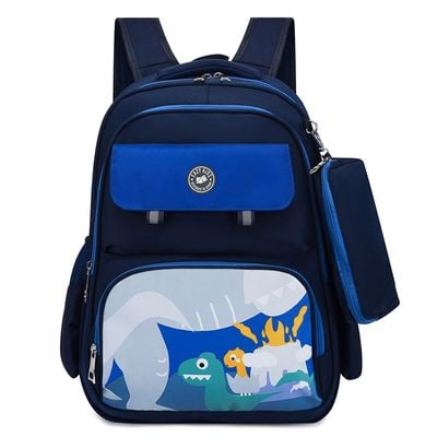 Eazy Kids Dino School Bag w / t Pencil Case - Dark Blue