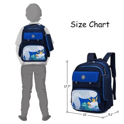 Eazy Kids Dino School Bag w / t Pencil Case - Dark Blue