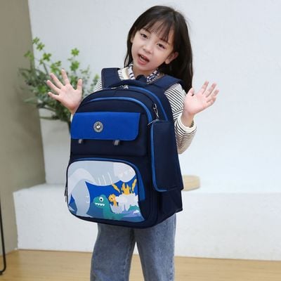 Eazy Kids Dino School Bag w / t Pencil Case - Dark Blue