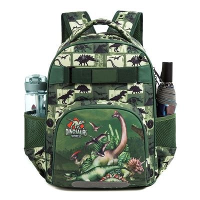 Eazy Kids - 18" School Bag Lunch Bag Pencil Case Set of 3 Dinosaur - Green