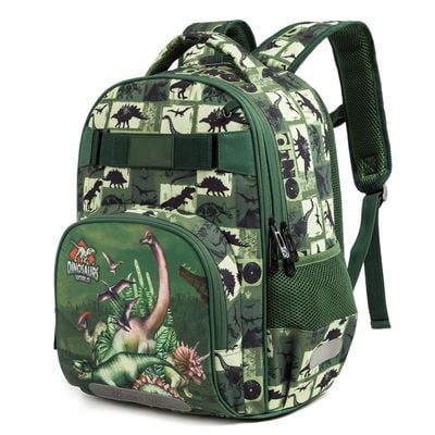 Eazy Kids - 18" School Bag Lunch Bag Pencil Case Set of 3 Dinosaur - Green