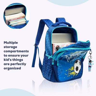 Eazy Kids - 17" School Bag Lunch Bag Pencil Case Set of 3 Football - Blue