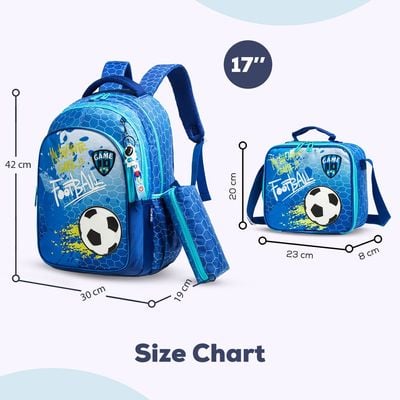 Eazy Kids - 17" School Bag Lunch Bag Pencil Case Set of 3 Football - Blue