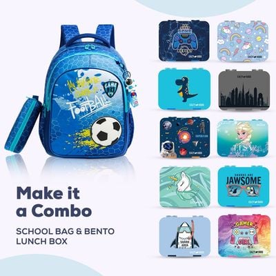 Eazy Kids - 17" School Bag Lunch Bag Pencil Case Set of 3 Football - Blue