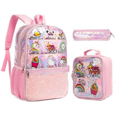 Eazy Kids - 17" School Bag Lunch Bag Pencil Case Set of 3 Girl Things - Pink