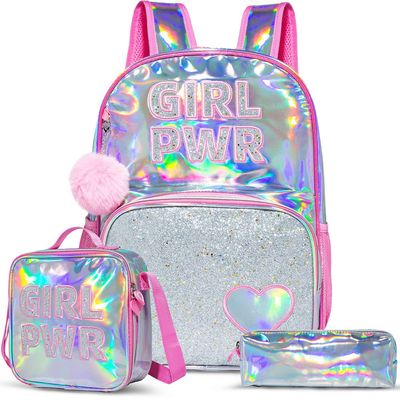 Eazy Kids-18" School Bag Lunch Bag Pencil Case Set of 3 Girl Power - Pink