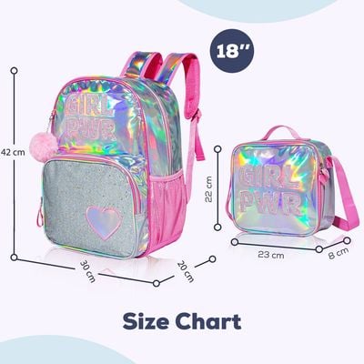Eazy Kids-18" School Bag Lunch Bag Pencil Case Set of 3 Girl Power - Pink