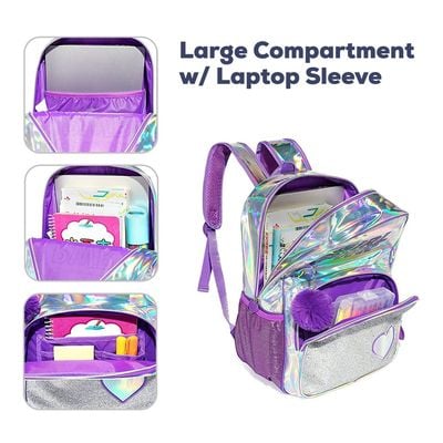 Eazy Kids - 18" School Bag Lunch Bag Pencil Case Set of 3 Girl Power - Purple