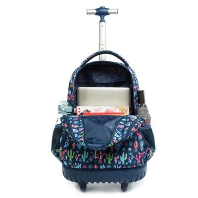 Eazy Kids - 18" Set of 3 Trolley School Bag Lunch Bag & Pencil Case Cacti - Blue