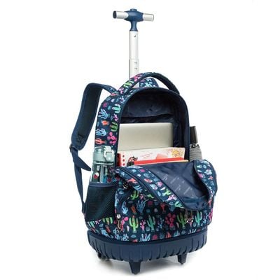 Eazy Kids - 18" Set of 3 Trolley School Bag Lunch Bag & Pencil Case Cacti - Blue