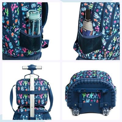 Eazy Kids - 18" Set of 3 Trolley School Bag Lunch Bag & Pencil Case Cacti - Blue