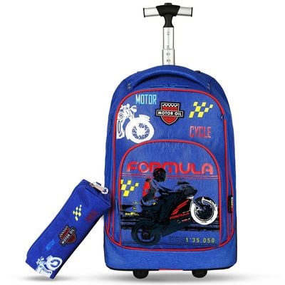 Eazy Kids - 18" Set of 2 Formula Racing Big Wheel Trolley School & Pencil Case - Blue
