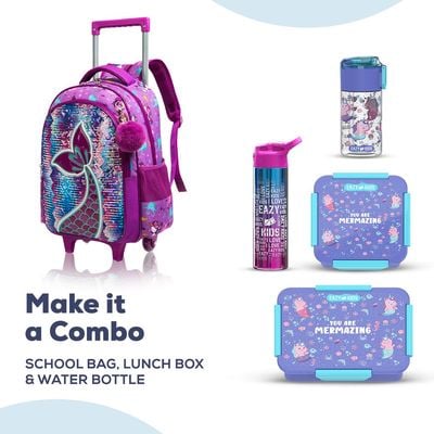 Eazy Kids - 18" Set of 3 Trolley School Bag Lunch Bag & Pencil Case Mermaid - Purple