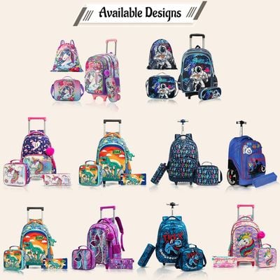 Eazy Kids - 18" Set of 3 Trolley School Bag Lunch Bag & Pencil Case Mermaid - Purple