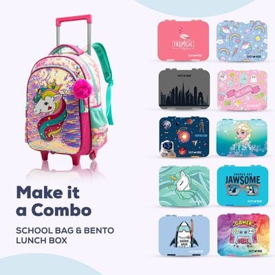 Eazy Kids - 16" Set of 3 Trolley School Bag Lunch Bag & Pencil Case Unicorn - Pink