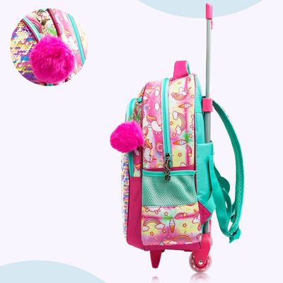 Eazy Kids - 16" Set of 3 Trolley School Bag Lunch Bag & Pencil Case Unicorn - Pink