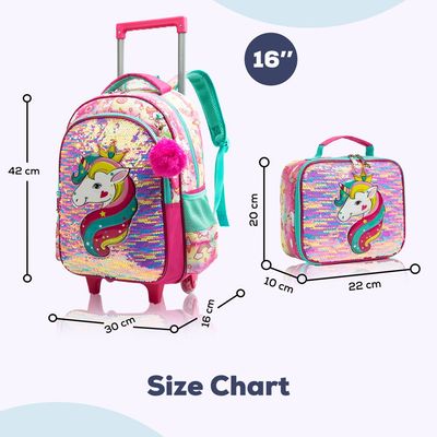 Eazy Kids - 16" Set of 3 Trolley School Bag Lunch Bag & Pencil Case Unicorn - Pink