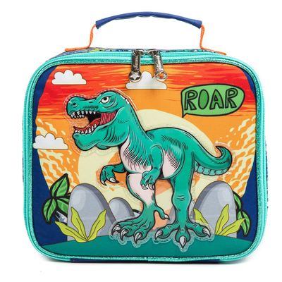 Eazy Kids - 17" Set of 3 Trolley School Bag Lunch Bag & Pencil Case Dinosaur - Orange