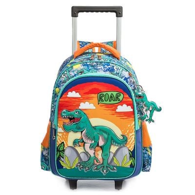 Eazy Kids - 17" Set of 3 Trolley School Bag Lunch Bag & Pencil Case Dinosaur - Orange