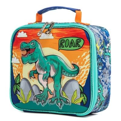 Eazy Kids - 17" Set of 3 Trolley School Bag Lunch Bag & Pencil Case Dinosaur - Orange