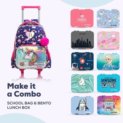 Eazy Kids - 16" Set of 3 Trolley School Bag Lunch Bag & Pencil Case Unicorn Chrome - Blue