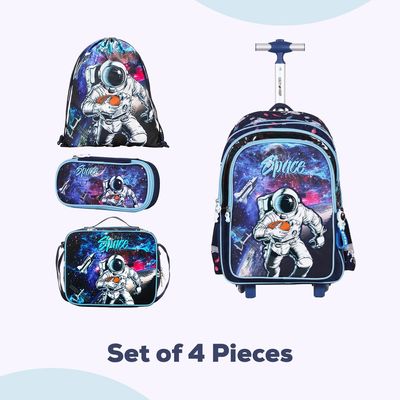 Eazy Kids - Back to School - 18" Set of 4 School Bag Lunch Bag Activity Bag & Pencil Case Astronaut - Blue