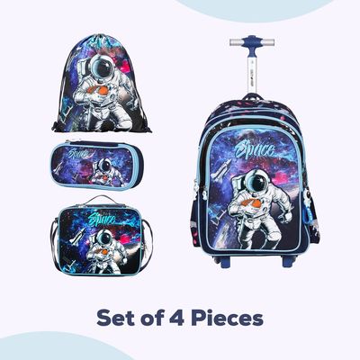 Eazy Kids - Back to School - 17" Set of 4 School Bag Lunch Bag Activity Bag & Pencil Case Astronaut-Blue