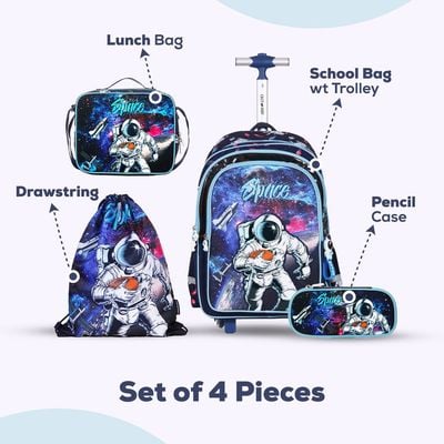 Eazy Kids - Back to School - 18" Set of 4 School Bag Lunch Bag Activity Bag & Pencil Case Astronaut - Blue