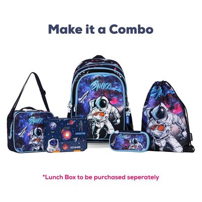 Eazy Kids - Back to School - 18" Set of 4 School Bag Lunch Bag Activity Bag & Pencil Case Astronaut - Blue