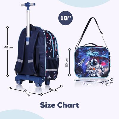 Eazy Kids - Back to School - 18" Set of 4 School Bag Lunch Bag Activity Bag & Pencil Case Astronaut - Blue