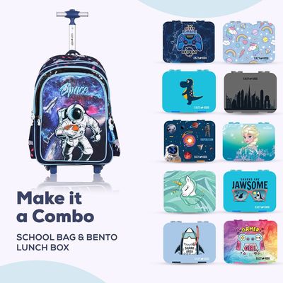 Eazy Kids - Back to School - 18" Set of 4 School Bag Lunch Bag Activity Bag & Pencil Case Astronaut - Blue