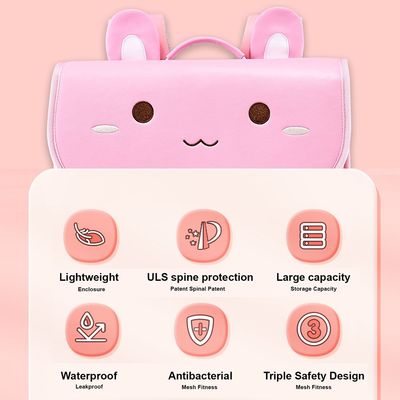 Nohoo Spine Protection Horizontal School Backpack for 0 - 5 Grade Primary Students - Rabbit Pink