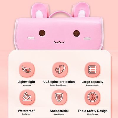 Nohoo Spine Protection Horizontal School Backpack for 0-5 Grade Primary Students - Rabbit Pink