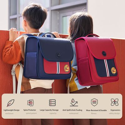Nohoo Preppy Spine Protection Horizontal School Backpack for 0-5 Grade Primary Students - Red