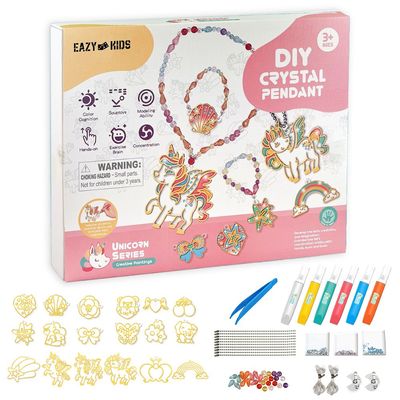 Eazy Kids DIY Kids Art & Craft Crystal Pendant Making & Coloring Set XL- Unicorn