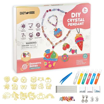 Eazy Kids DIY Kids Art & Craft Crystal Pendant Making & Coloring Set XL- Dessert