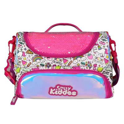 Smily Kiddos Double Compartment Holographic Lunch Bag Party Theme Pink