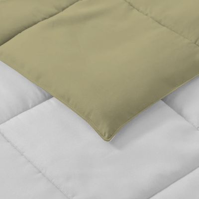  Adult 3pc Set Reversible Comforter -220x240 with 2 Pillowsham 50x75+5cm Reverse Mustard and Front White -