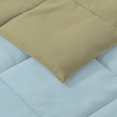  Adult 3pc Set Reversible Comforter -220x240 with 2 Pillowsham 50x75+5cm Reverse Mustard and Front Metallic Blue 