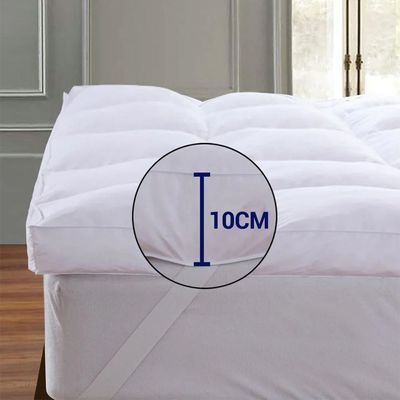 Mattress Topper, 160 x 200 + 10 cm Size, Super Soft White