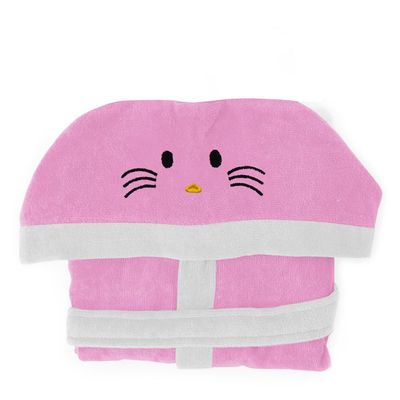  Kitty Embroidered Kids Bathrobe with Hood and Tie Up BeLight - Pink, 04-06 year