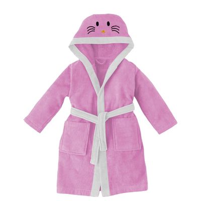  Kitty Embroidered Kids Bathrobe with Hood and Tie Up BeLight - Pink,06-08year